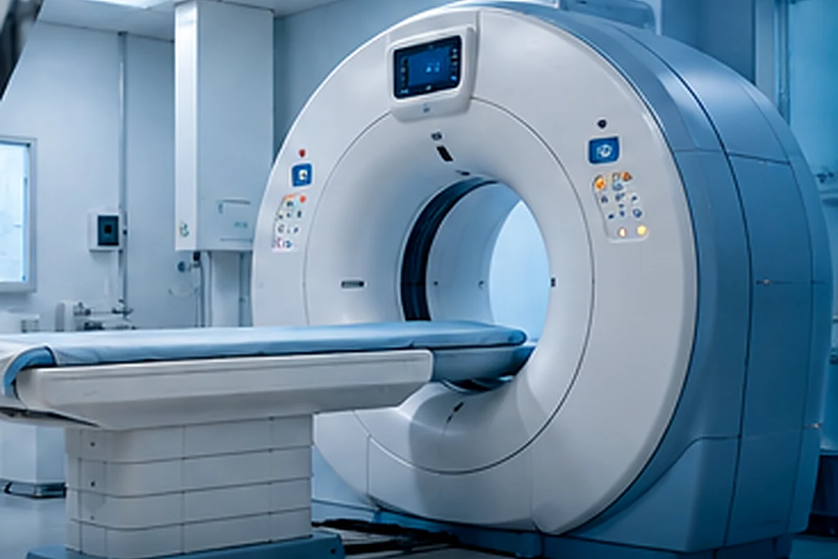 Sala de diagnóstico com equipamento médico de imagem
