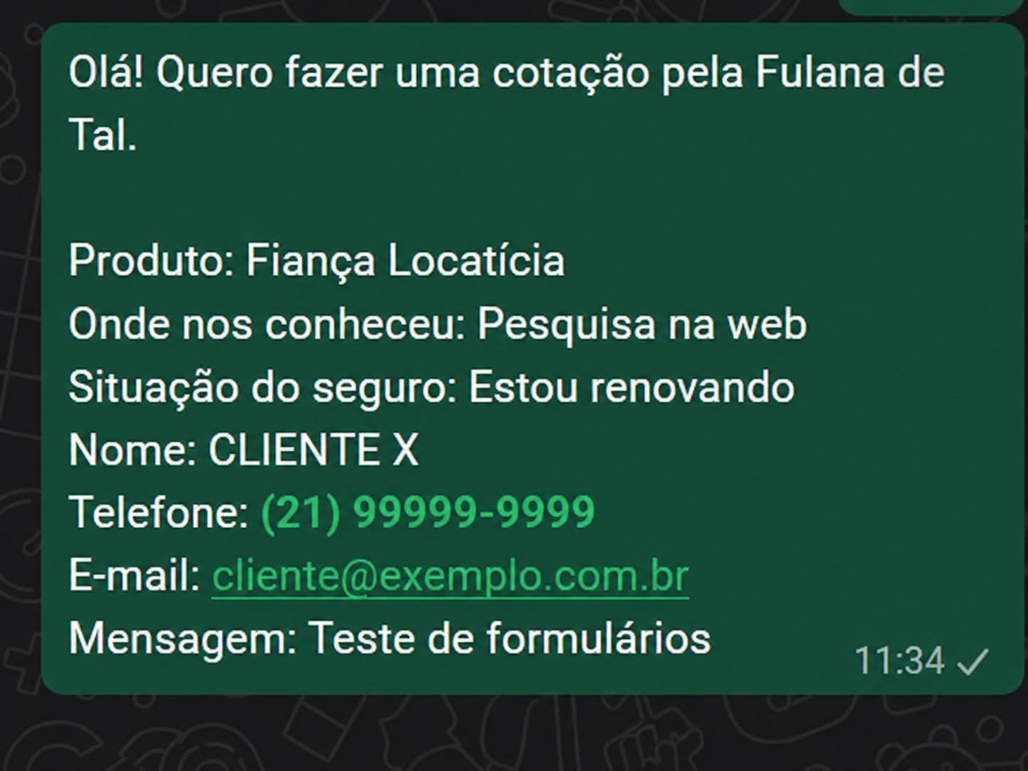 Cliente direcionado ao WhatsApp com mensagem pronta