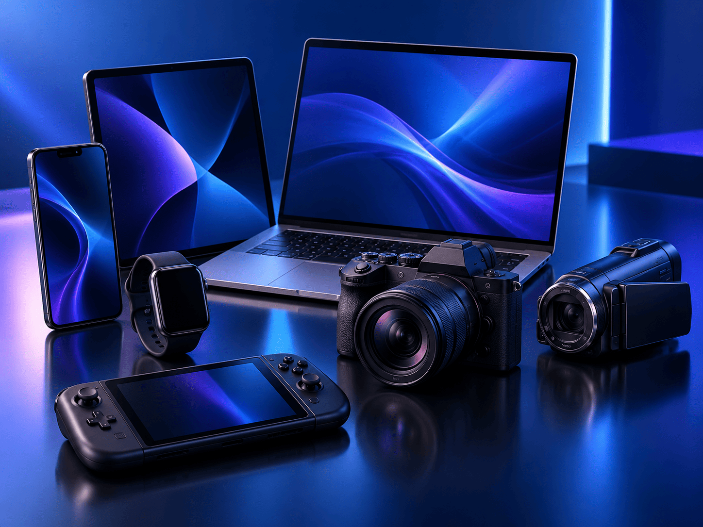 Coleção de equipamentos portáteis em visual tecnológico