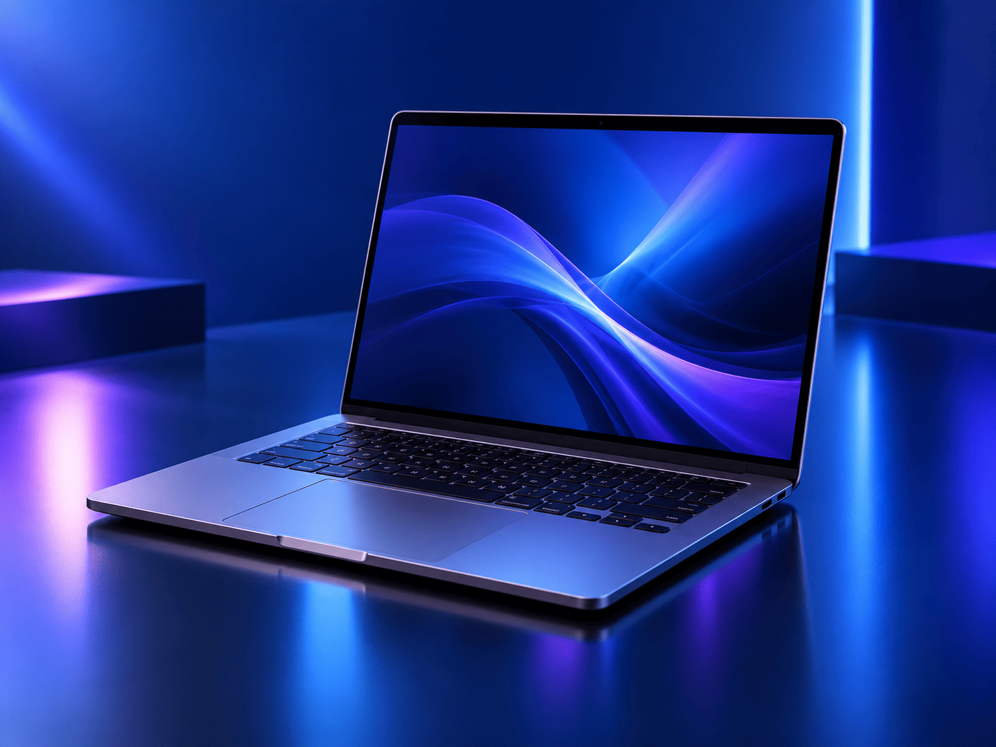 Notebook em fundo tecnológico